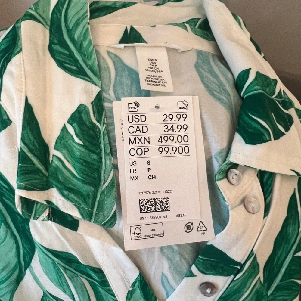 H&M Tropical Green Leaf Print Shirt Dress - Picture 4 of 5